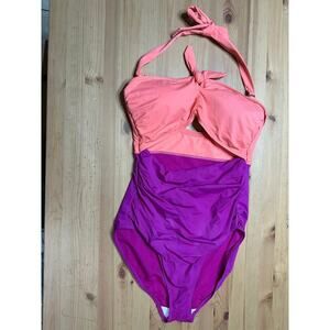 Lauren Ralph Lauren Colorblock One Piece Swimsuit Women 16 Preppy Beach Summer